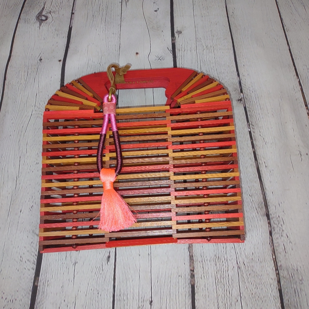 Multi-Colored, Vince Camuto, wood & tassel purse.
